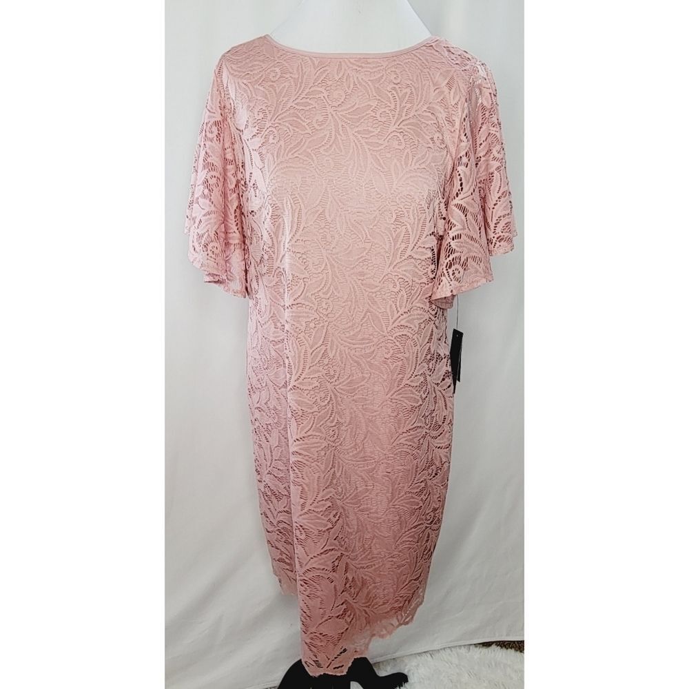 AGB Lace Midi Shift Dress Short Sleeve Blush Pink Size 14